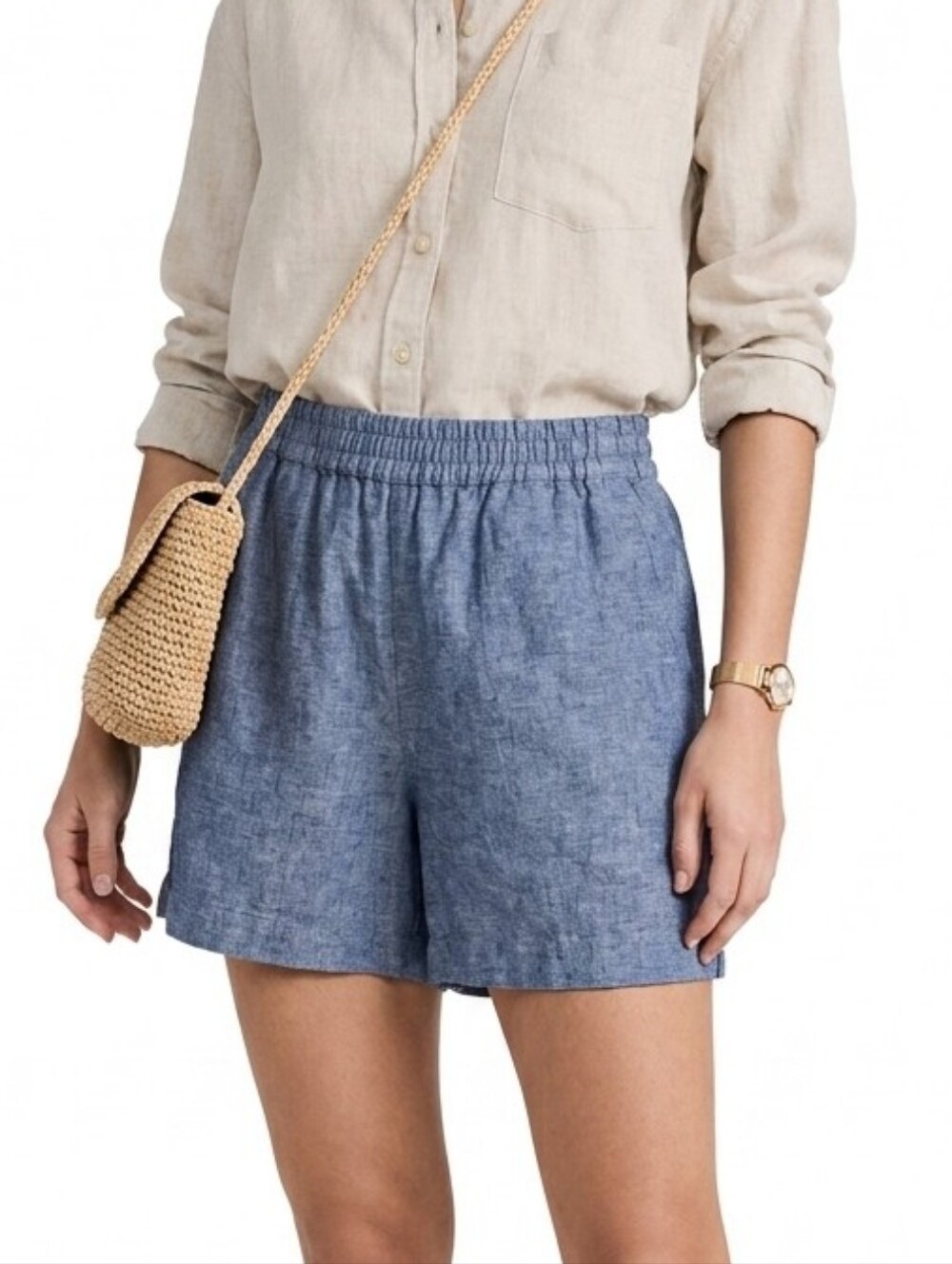 JACHS GIRLFRIEND NEW YORK blue chambray linen / cotton shorts women's M